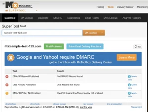 A DMARC record without a "p=" tag, like "v=DMARC1; rua=mailto:reports@yourdomain.com;", is invalid and won't enforce a policy.